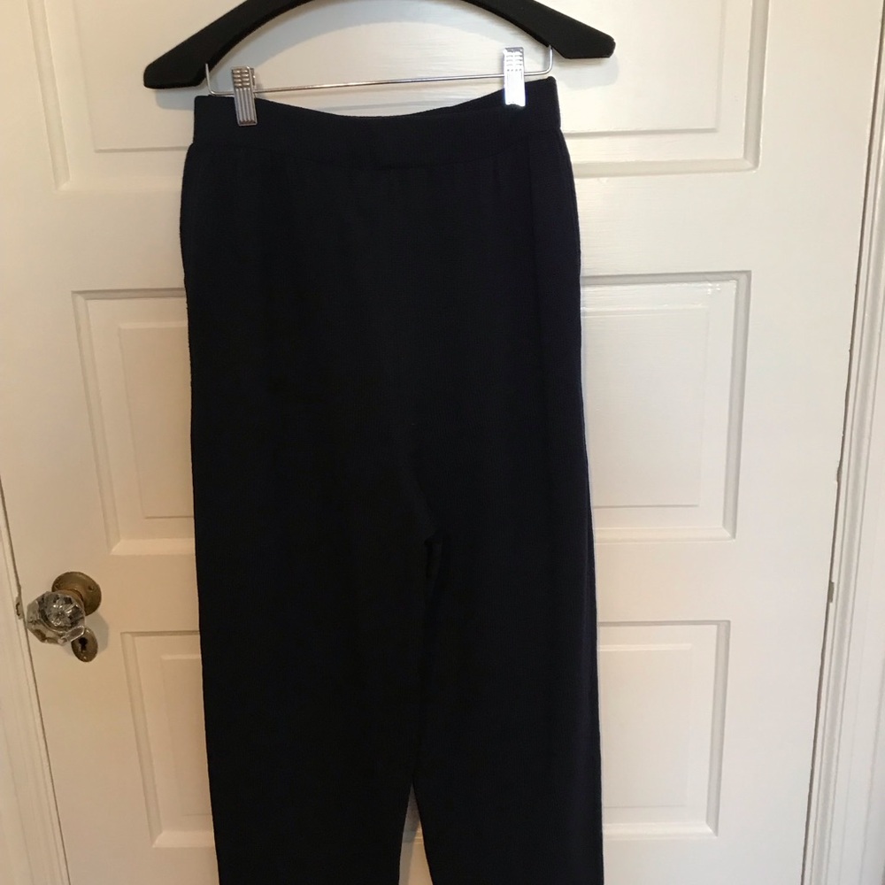 St John Knits Marie Grey Dark Blue Pants Size 8 Vintage USA